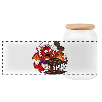 Fire Dragon Cook Burns Cookies - Panoramic Cookie Jar with Wooden Lid - white - Front