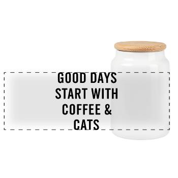 Good Days Start With Coffee And Cats - Panoramic Cookie Jar with Wooden Lid - white - Front