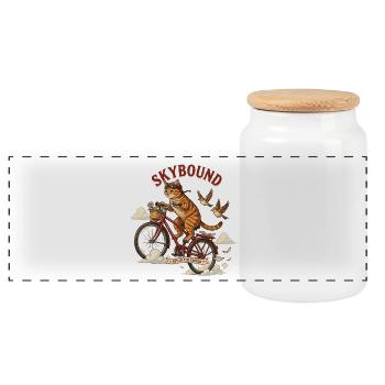 Katzencyclist Skybound - Panorama Keksdose mit Holzdeckel - Weiß - Vorne