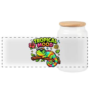 Tropical Moodkameleon - Panoramic Cookie Jar with Wooden Lid - white - Front