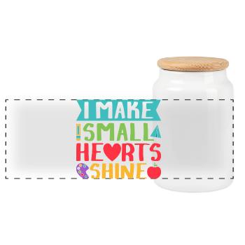 Pre K Teacher Small Hearts Shine Kindergarten - Panoramic Cookie Jar with Wooden Lid - white - Front