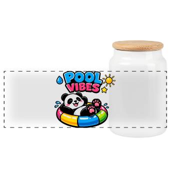 Pool Vibes Panda Relax - Panoramic Cookie Jar with Wooden Lid - white - Front