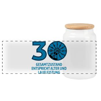 HU Juli 2026 - 30 Jahre - Geburtstag Geschenk - Panorama Keksdose mit Holzdeckel - Weiß - Vorne