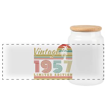 70 Jahre 1957 Vintage-Retro-Geburtstagsgeschenk - Panorama Keksdose mit Holzdeckel - Weiß - Vorne