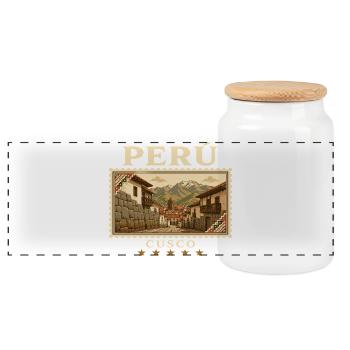 Peru Cusco Vintage Reisemarke - Panorama Keksdose mit Holzdeckel - Weiß - Vorne