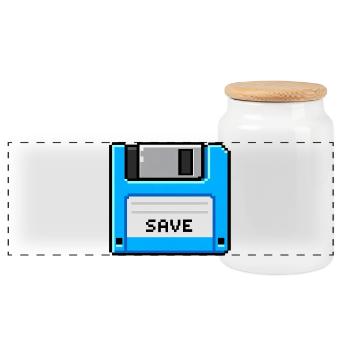 Retro Diskette Gaming Save - Panorama Keksdose mit Holzdeckel - Weiß - Vorne