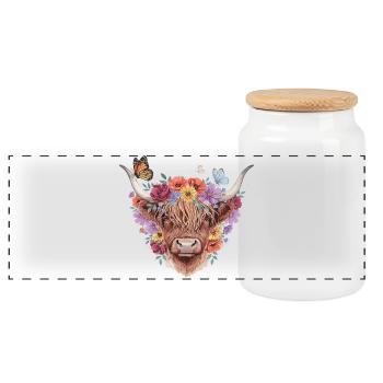 Portrait de la vache couronne fleur - Boîte à biscuits avec couvercle en bois - blanc - Devant