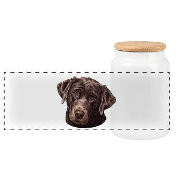 Tête de labrador dans un ton brun chaud - Boîte à biscuits avec couvercle en bois - blanc - Devant