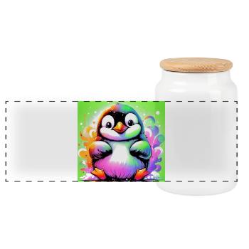 penguin - Panoramic Cookie Jar with Wooden Lid - white - Front