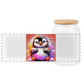 Pinguin - Panorama Keksdose mit Holzdeckel - Weiß - Vorne