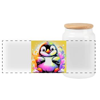 penguin - Panoramic Cookie Jar with Wooden Lid - white - Front