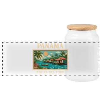 Panama Bocas del Toro Vintage Reisemarke - Panorama Keksdose mit Holzdeckel - Weiß - Vorne