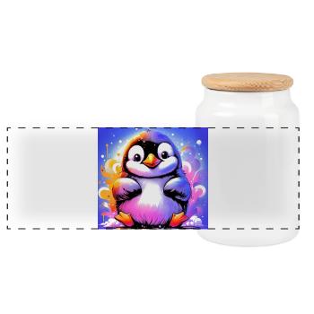 penguin - Panoramic Cookie Jar with Wooden Lid - white - Front