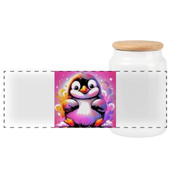penguin - Panoramic Cookie Jar with Wooden Lid - white - Front