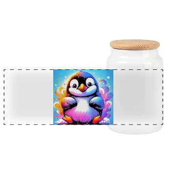 Pinguin - Panorama Keksdose mit Holzdeckel - Weiß - Vorne