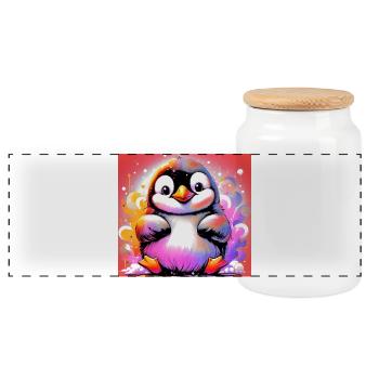 penguin - Panoramic Cookie Jar with Wooden Lid - white - Front