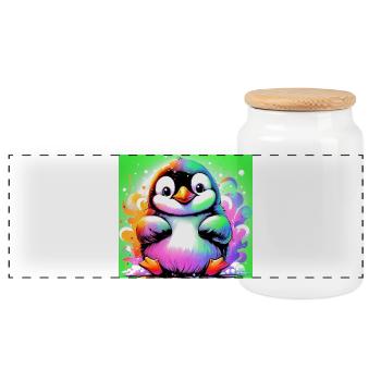 penguin - Panoramic Cookie Jar with Wooden Lid - white - Front