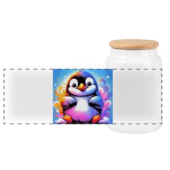 penguin - Panoramic Cookie Jar with Wooden Lid - white - Front