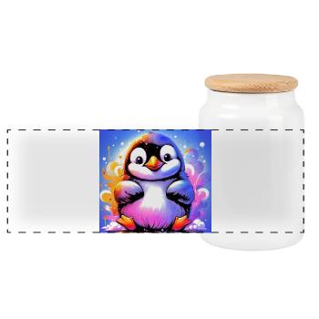 Pinguin - Panorama Keksdose mit Holzdeckel - Weiß - Vorne
