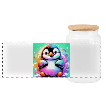 penguin - Panoramic Cookie Jar with Wooden Lid - white - Front
