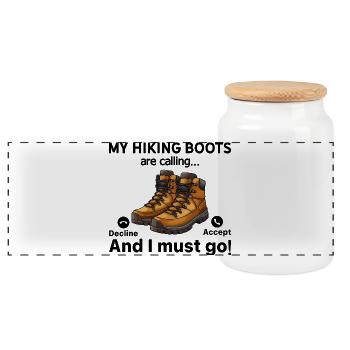 Funny Hiking - My Hiking boots are calling... and  - Panorama Keksdose mit Holzdeckel - Weiß - Vorne