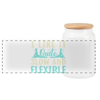 Yoga Like It Slow & Flexible Funny Yoga - Panoramic Cookie Jar with Wooden Lid - white - Front