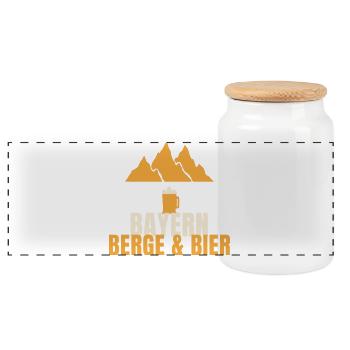Bayern Berge und Bier Spruch bayrisch Geschenk - Panorama Keksdose mit Holzdeckel - Weiß - Vorne