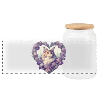 Chat au cœur floral : cadre à iris violet - Boîte à biscuits avec couvercle en bois - blanc - Devant