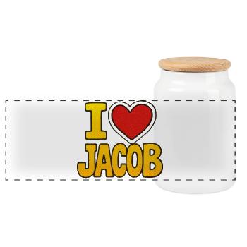 J’aime Jacob rétro - Boîte à biscuits avec couvercle en bois - blanc - Devant