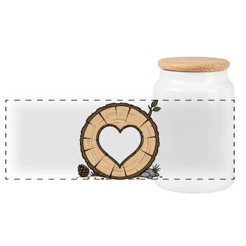 Heart in Tree Trunk Slice - Panoramic Cookie Jar with Wooden Lid - white - Front