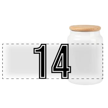 14 Number Symbol - Panoramic Cookie Jar with Wooden Lid - white - Front