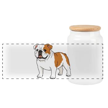 Cartoon Bulldog Print on Clothing - Panoramic Cookie Jar with Wooden Lid - white - Front