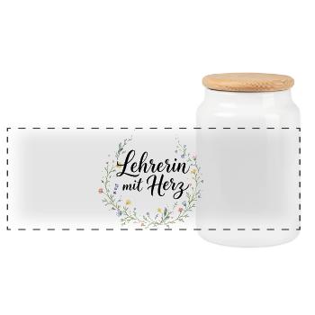 Lehrerin mit Herz - Panorama Keksdose mit Holzdeckel - Weiß - Vorne