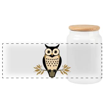 Urban Owl Nature Symbol Streetwear - Panoramic Cookie Jar with Wooden Lid - white - Front