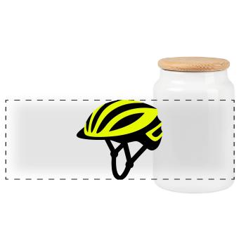 Graphique jaune du casque de vélo - Boîte à biscuits avec couvercle en bois - blanc - Devant