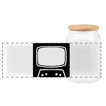Retro TV Vintage 80s 90s - Panoramic Cookie Jar with Wooden Lid - white - Front