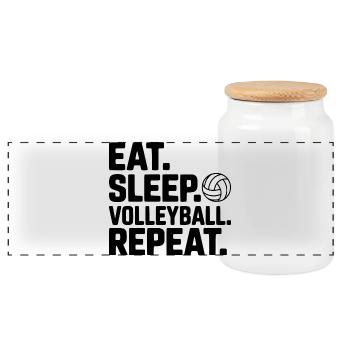 Eat. Sleep. Volleyball. Repeat. - Panoramic Cookie Jar with Wooden Lid - white - Front