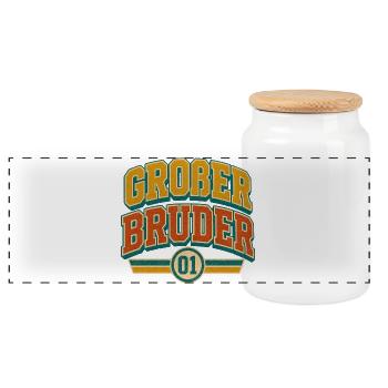 Großer Bruder Retro Typografie - Panorama Keksdose mit Holzdeckel - Weiß - Vorne