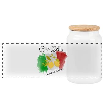 Lemon Branch in Italian Flag - Panoramic Cookie Jar with Wooden Lid - white - Front