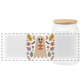 Pumpkin Hug Ghost - Panorama Keksdose mit Holzdeckel - Weiß - Vorne