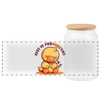 Rest is Producktive - Panoramic Cookie Jar with Wooden Lid - white - Front
