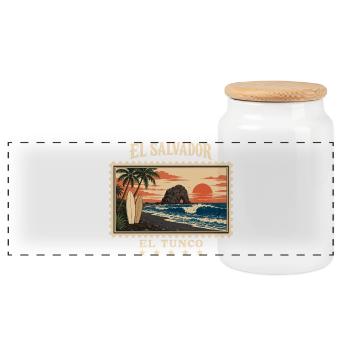 El Salvador El Tunco Vintage Reisemarke - Panorama Keksdose mit Holzdeckel - Weiß - Vorne