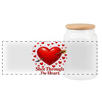 Heart with Arrow - Panoramic Cookie Jar with Wooden Lid - white - Front
