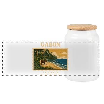 Gabun Loango Vintage Reisemarke - Panorama Keksdose mit Holzdeckel - Weiß - Vorne