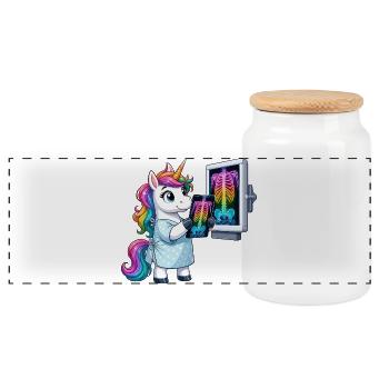 Rainbow Doctor Unicorn Diagnostics - Panoramic Cookie Jar with Wooden Lid - white - Front