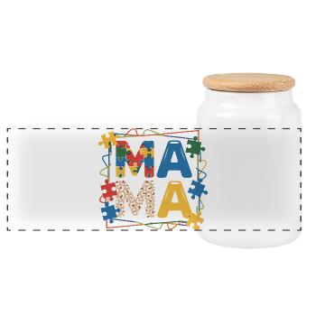  MAMA Puzzle Teil Autismus Herz Bunte Puzzleteile - Panorama Keksdose mit Holzdeckel - Weiß - Vorne