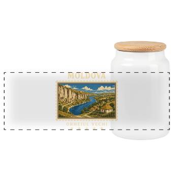 Moldau Orheiul Vechi Vintage Reisemarke - Panorama Keksdose mit Holzdeckel - Weiß - Vorne