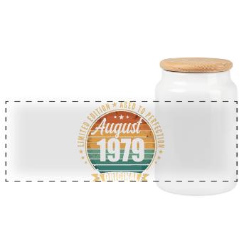 Vintage August 1979 Anniversary Limited Edition - Panoramic Cookie Jar with Wooden Lid - white - Front
