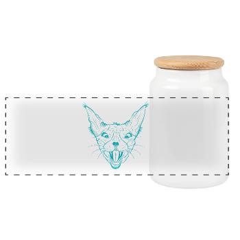 Neon Sphynx Katzengesicht Leuchten - Panorama Keksdose mit Holzdeckel - Weiß - Vorne