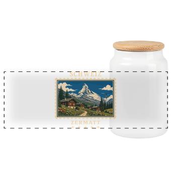 Schweiz Zermatt Vintage Reisemarke - Panorama Keksdose mit Holzdeckel - Weiß - Vorne